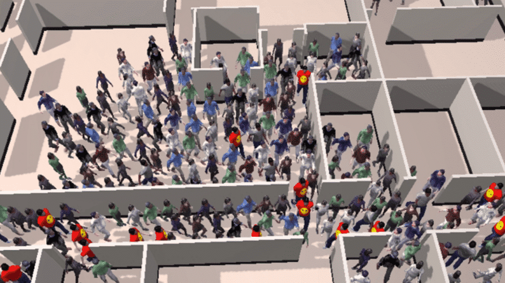 Image présentant l'évacuation des personnes - simulation